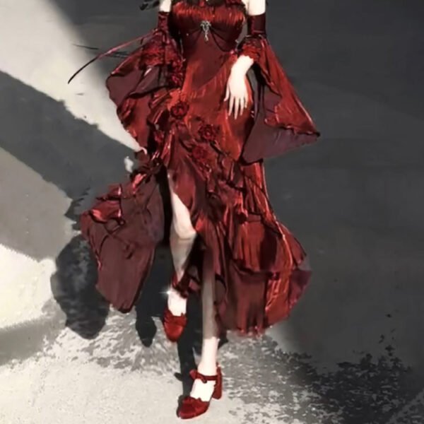 Sexy French High Low Spaghetti Straps Christmas Dress Burgundy Birthday Dresses Birthday Outfits SD1130