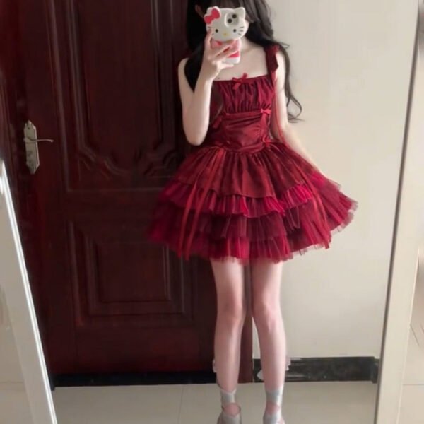 French Ball Gown Square Neckline Short Tulle Burgundy Lolita Dresses Party Dress Birthday Outfits SD1205