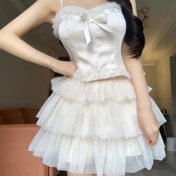 Chic 2 Pieces White Top and Bottom Skirt Tulle Party Dress Birthday Dresses Birthday Outfits SD1243