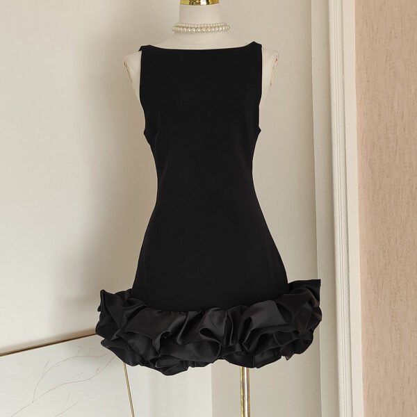 Sexy Sheath Black Satin Holiday Dress Travel Vacation Dresses Short Birthday Dress SD1252