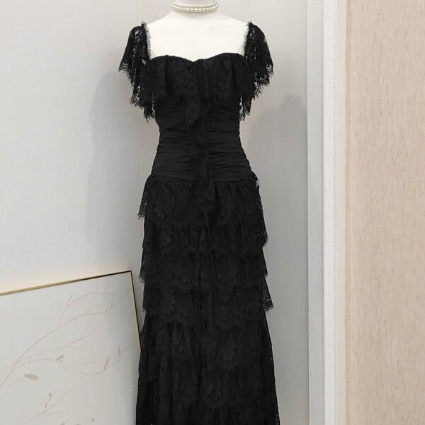 Simple Sheath Square Neckline Lace Black Holiday Dress Birthday Dresses Birthday Outfits SD1246