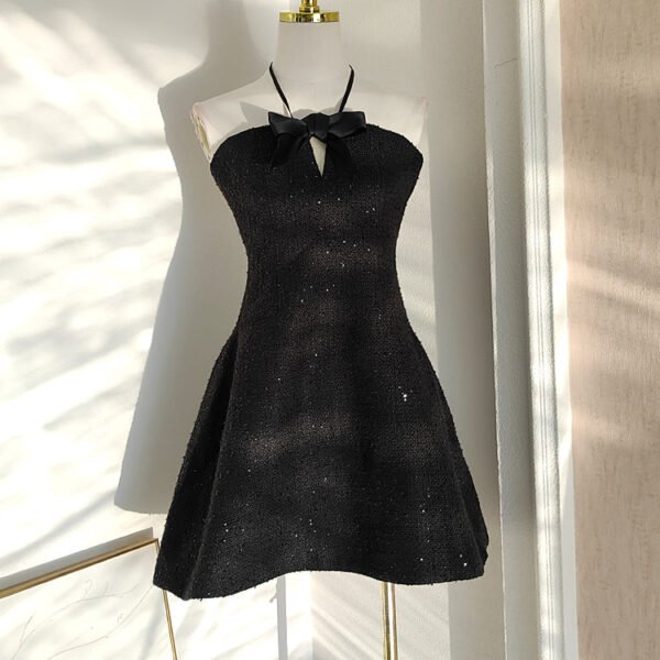 Sexy A line Halter Black Holiday Dress Travel Vacation Dresses Short Birthday Dress SD1258