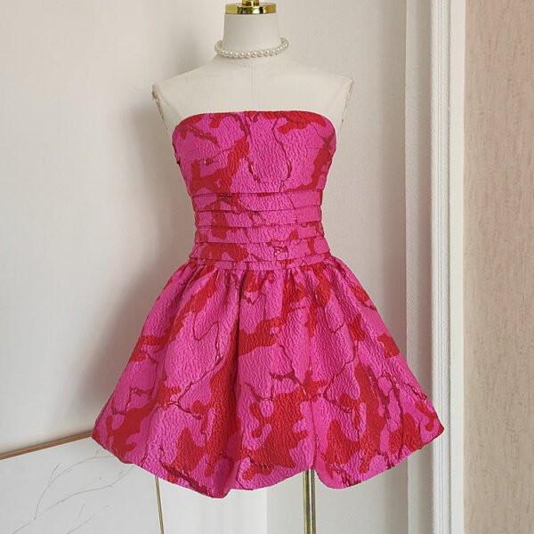 Sexy A line Strapless Satin Pink Floral Vacation Dresses Short Birthday Dress SD1260