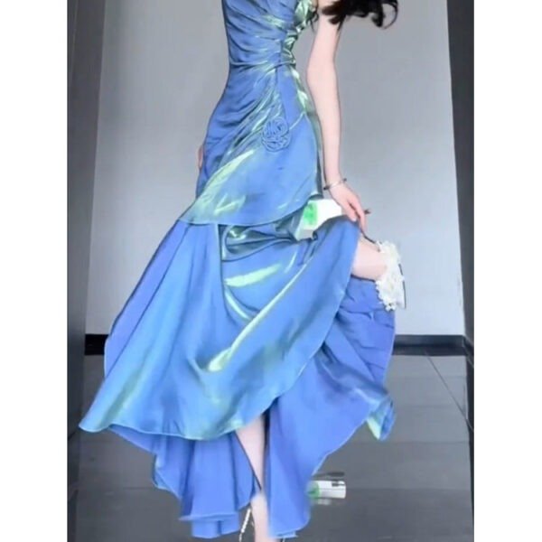 Chic Mermaid Spaghetti Straps Blue Long Prom Dress Birthday Dresses Birthday Outfits SD1165