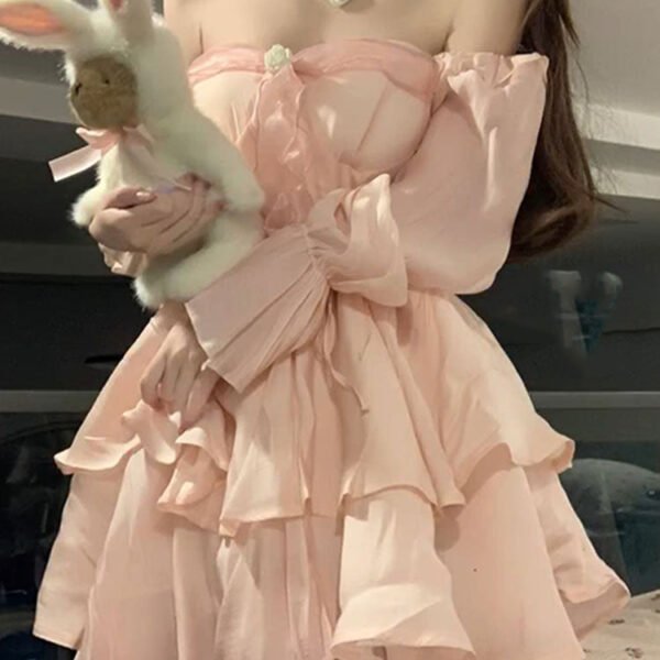 Cute A Line Off The Shoulder Chiffon Pink Short Birthday Dresses Birthday Outfits SD1182