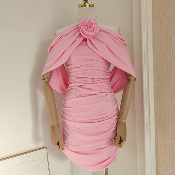 Sexy Sheath Halter Pink Floral Holiday Dress Travel Vacation Dresses Short Birthday Dress SD1251