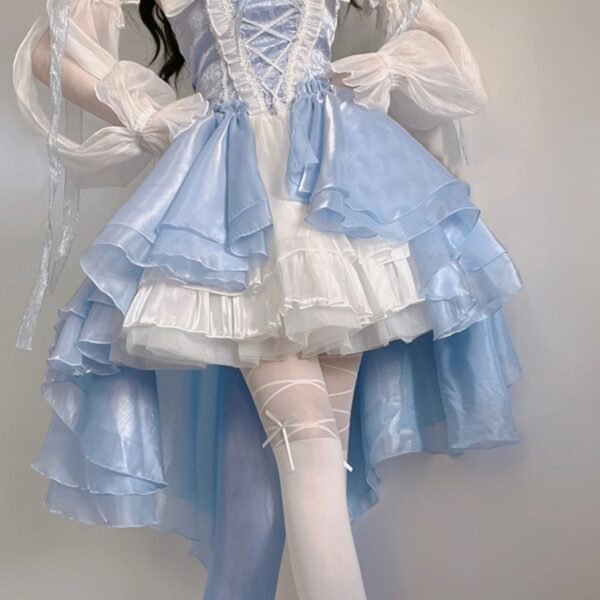 Modest Ball Gown Strapless Blue Organza Floral Holiday Lolita Dress Birthday Dresses Birthday Outfits SD1240