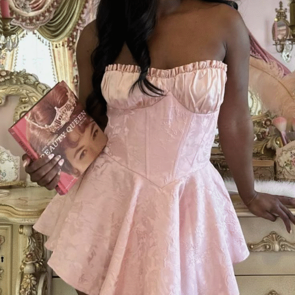 Cute Pink Satin Print Floral Mini Birthday Outfits Strapless A Line Graduation Homecoming Dress S474