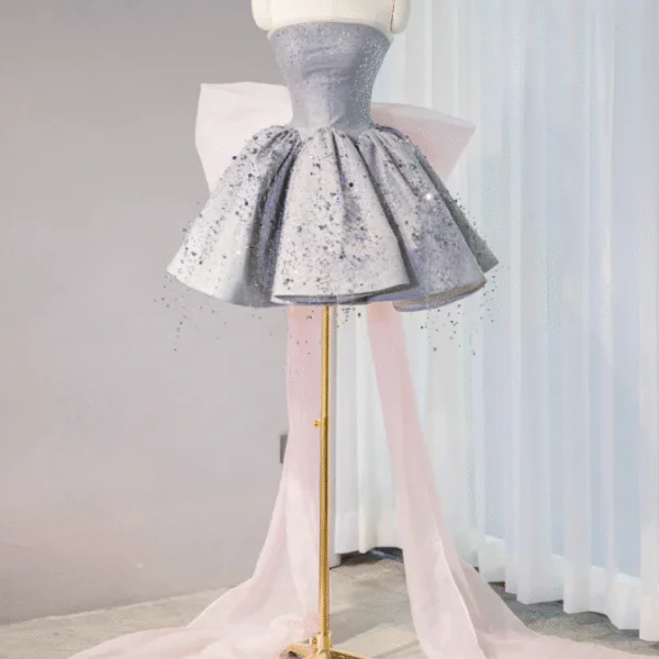 Charming Strapless Short A Line Birthday Dress Gray Homecoming Dress S301