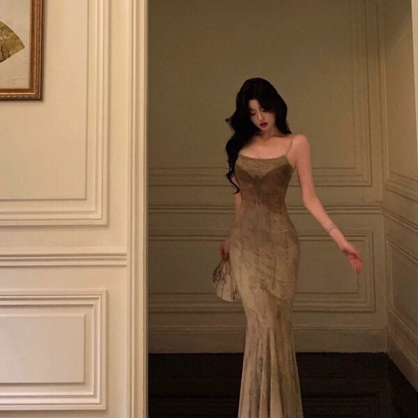 Sexy Sheath Spaghetti Straps Floral Long Prom Dresses Birthday Outfits Evening Gown SD1023