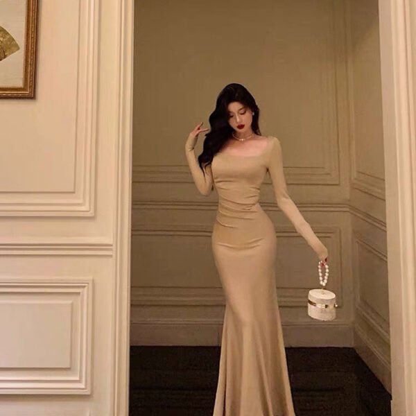 Sexy Sheath Square Neckline Long Prom Dresses Birthday Outfits Evening Gown SD1038