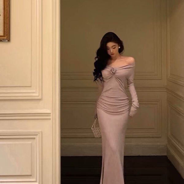 Gorgeous Mermaid Off The Shoulder Long Sleeves Date Night Dress White Prom Dresses Birthday Outfits SD1042