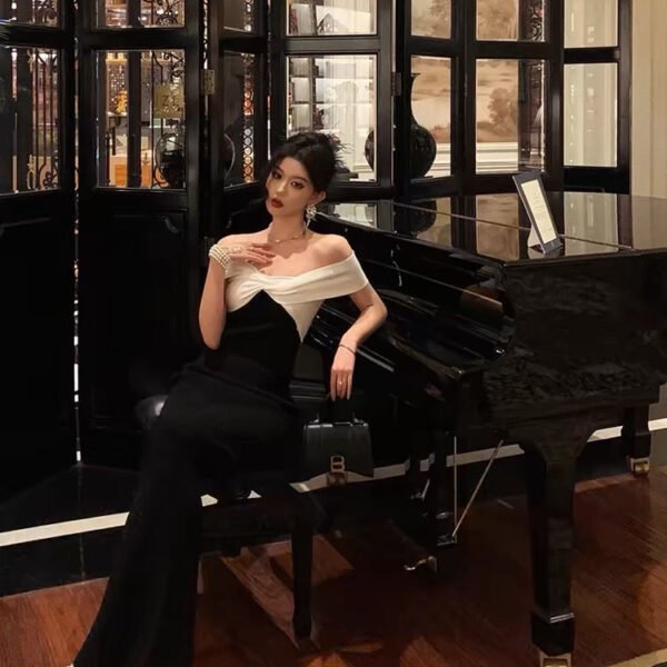 Classy Sheath Off The Shoulder Black Prom Dresses Birthday Outfits Evening Gown SD1048