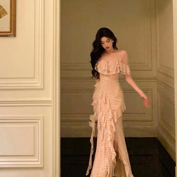 Classy Sheath Spaghetti Straps Floral Long Slit Prom Dresses Birthday Outfits Evening Gown SD1055