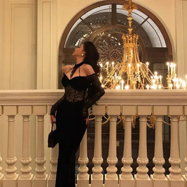 Sexy French Sheath Off The Shoulder Black Lace Prom Dresses Birthday Outfits Evening Gown SD1056