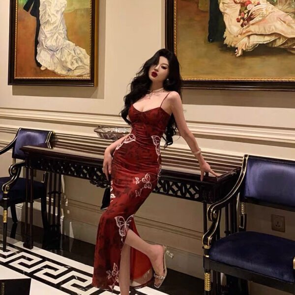 Sexy French Mermaid Spaghetti Straps Burgundy Prom Dresses Birthday Outfits Evening Gown SD1063