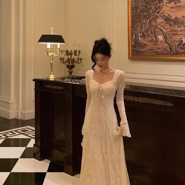 Gorgeous A line Long Sleeves Lace Date Night Dress Long Prom Dresses Birthday Outfits SD1066