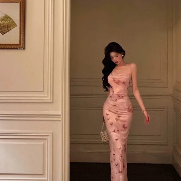 Classy Mermaid Spaghetti Straps Pink Flora Prom Dresses Birthday Outfits Evening Gown SD1082