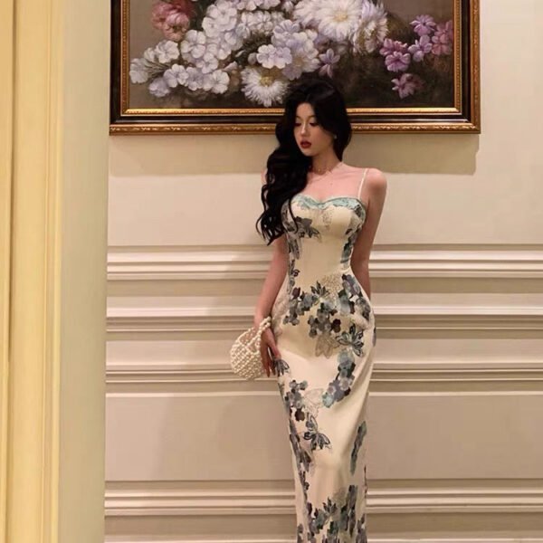 Classy Sheath Spaghetti Straps Floral Prom Dresses Birthday Outfits Evening Gown SD1083