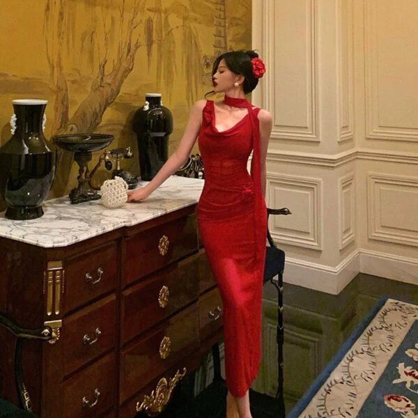 Classy Sheath Spaghetti Straps Red Prom Dresses Birthday Outfits Evening Gown SD1084