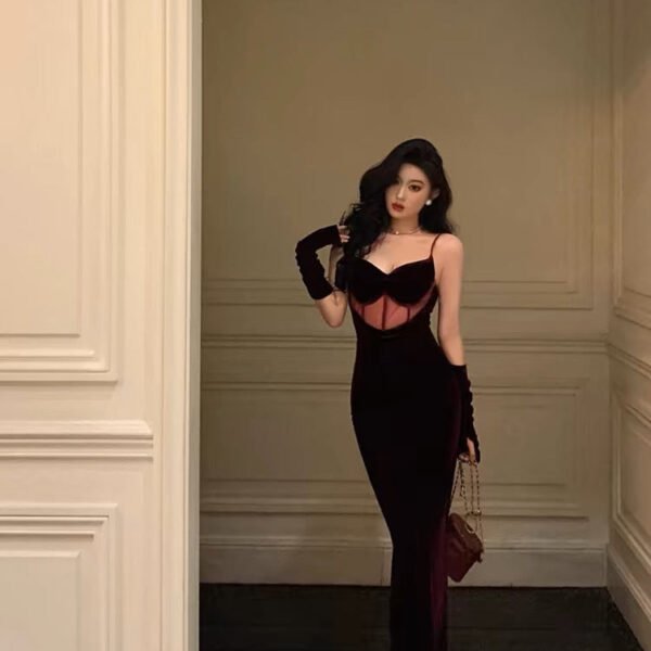 Gorgeous Mermaid Spaghetti Straps Date Night Dress Burgundy Velvet Long Prom Dresses Birthday Outfits SD1088