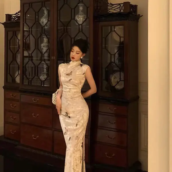 Classy Sheath High Neckline Velvet Flora Prom Dresses Birthday Outfits Evening Gown SD1090