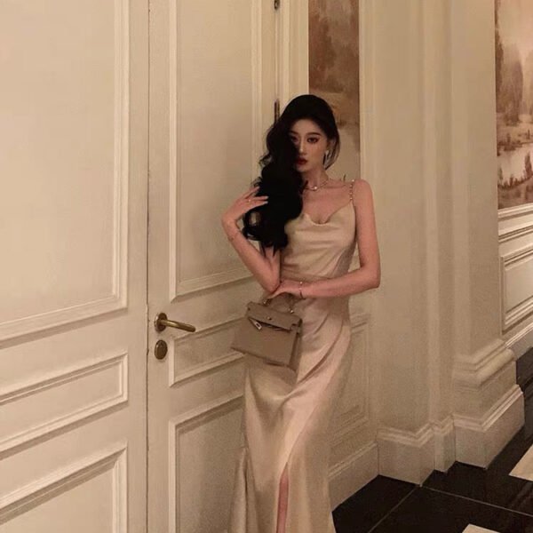 Gorgeous Mermaid Spaghetti Straps Champagne Slit Date Night Dress Prom Dresses Birthday Outfits SD1094