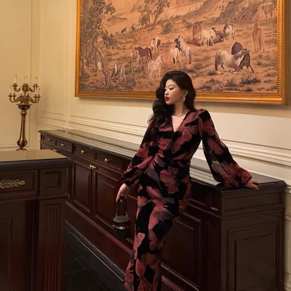 Gorgeous Sheath V Neckline Pink Floral Date Night Dress Long Prom Dresses Birthday Outfits SD1103