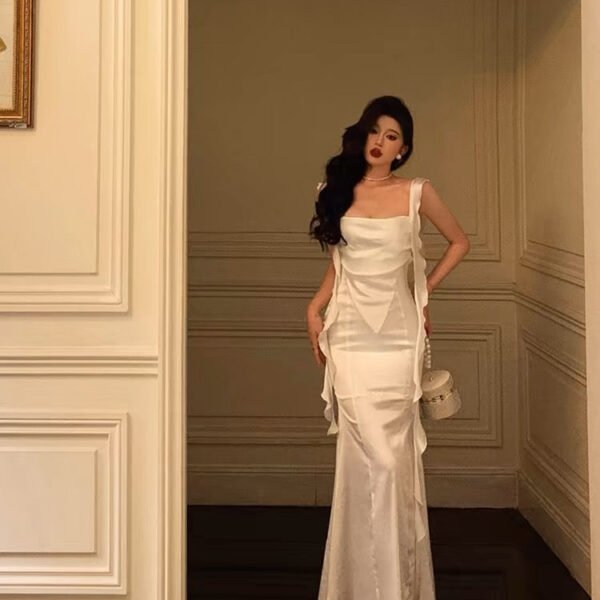 Gorgeous Mermaid Straps White Date Night Dress Lace Prom Dresses Birthday Outfits SD1104