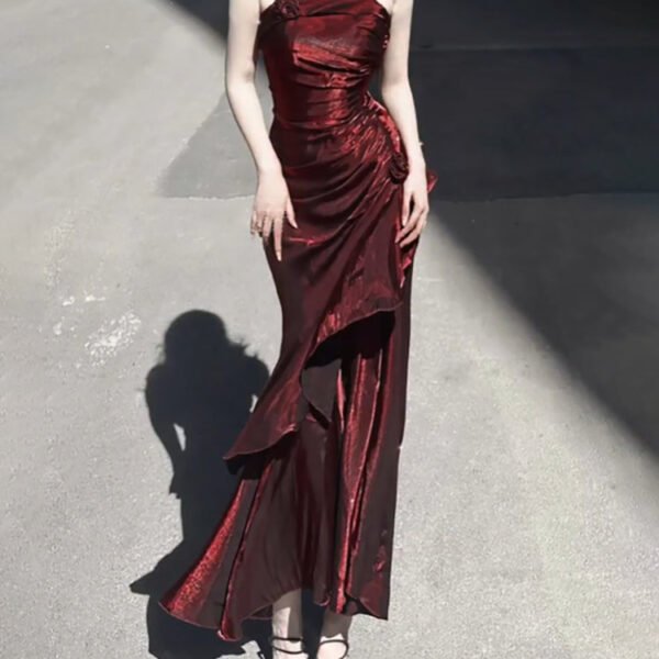 Chic A line Spaghetti Straps Christmas Dress Burgundy Birthday Dresses Birthday Outfits SD1127