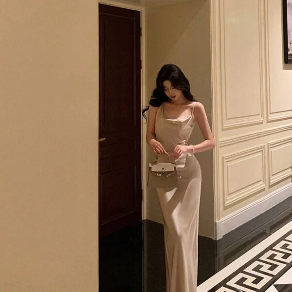 Sexy Sheath Straps Champagne Slit Prom Dresses Long Birthday Outfits SD1135