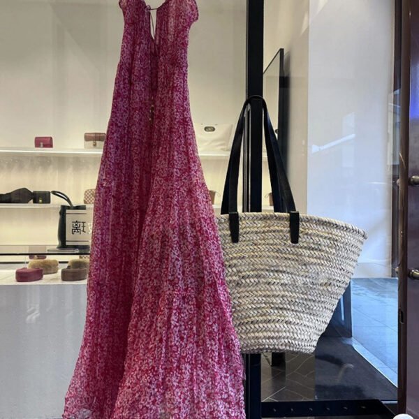 Cute A line Straps Ruffled Hot Pink Floor Length Floral Beach Dress Women's Vacation Dresses SD1137