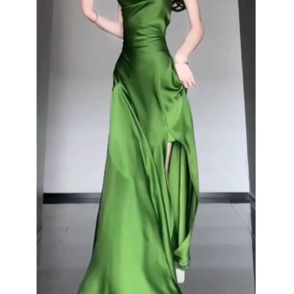Sexy Sheath Spaghetti Straps Green Satin Beach Dress Women's Vacation Dresses SD1145