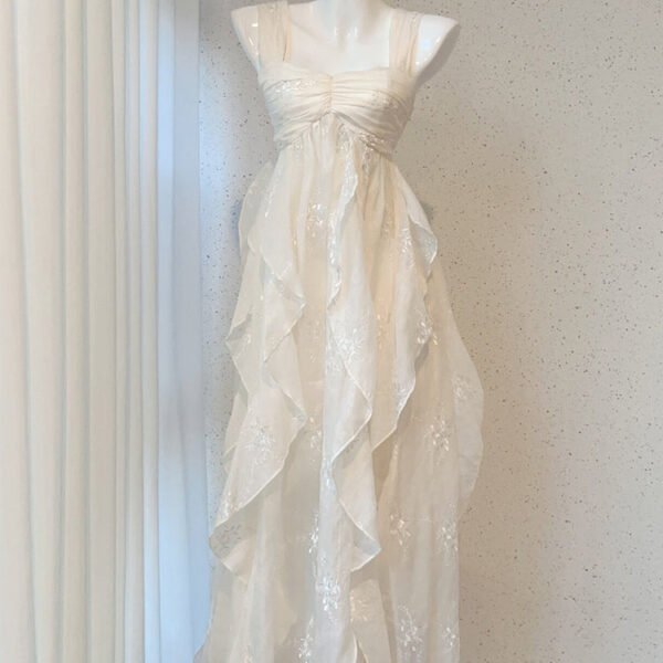 Sexy French High Low Square Neckline Christmas Dress Ivory Birthday Dresses Birthday Outfits SD1148