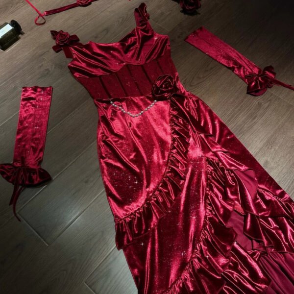 Sexy Mermaid Spaghetti Straps Burgundy Christmas Dress Velvet Prom Dresses Birthday Outfits SD1171