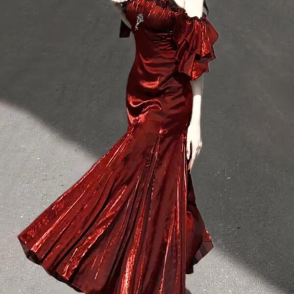 Sexy Mermaid Spaghetti Straps Burgundy Long Prom Dresses Christmas Night Dress Birthday Outfits SD1175