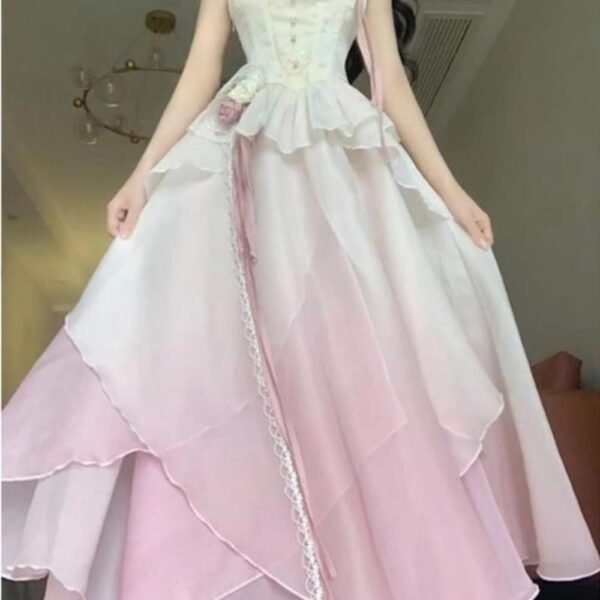 Sexy A line Ombre Pink Chiffon Dress Long Prom Dresses Night Dress Birthday Outfits SD1176