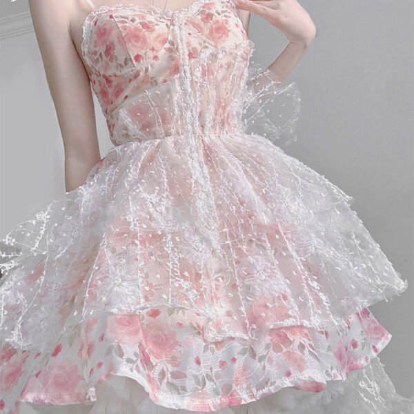 Chic Ball Gown Spaghetti Straps Lolita Dress Pink Birthday Dresses Birthday Outfits SD1180
