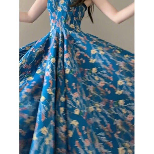 Vintage A line Spaghetti Straps Royal Blue Floral Long Birthday Dresses Prom Dress Birthday Outfits SD1187