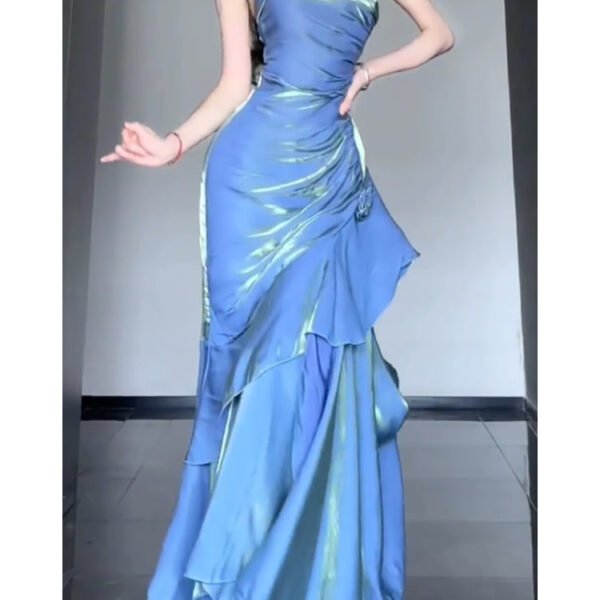 Sexy Mermaid Spaghetti Straps Blue Long Prom Dresses Night Dress Birthday Outfits SD1199