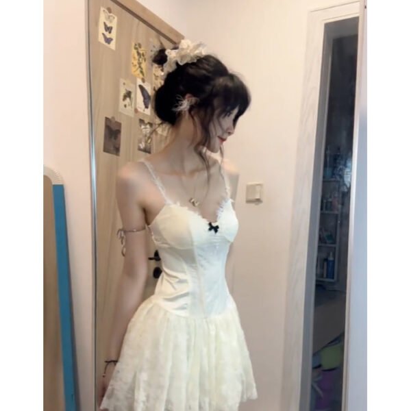 Cute A line Spaghetti Straps White Lace Short 2 Pieces Dresses Party Dress Birthday Outfits SD1201