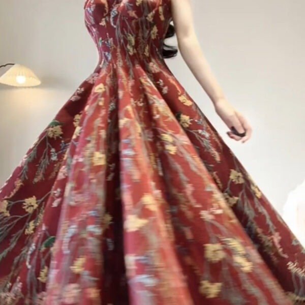Vintage A line Spaghetti Straps Red Floral Long Birthday Dresses Prom Dress Birthday Outfits SD1203