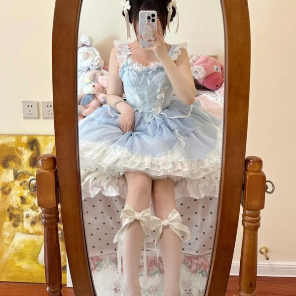 French Ball Gown 2 Pieces Top And Skirt Short Blue Lolita Dresses Party Dress Birthday Outfits SD1207