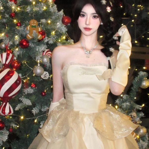 Chic Ball Gown Strapless Champagne Party Dress Birthday Dresses Birthday Outfits SD1214