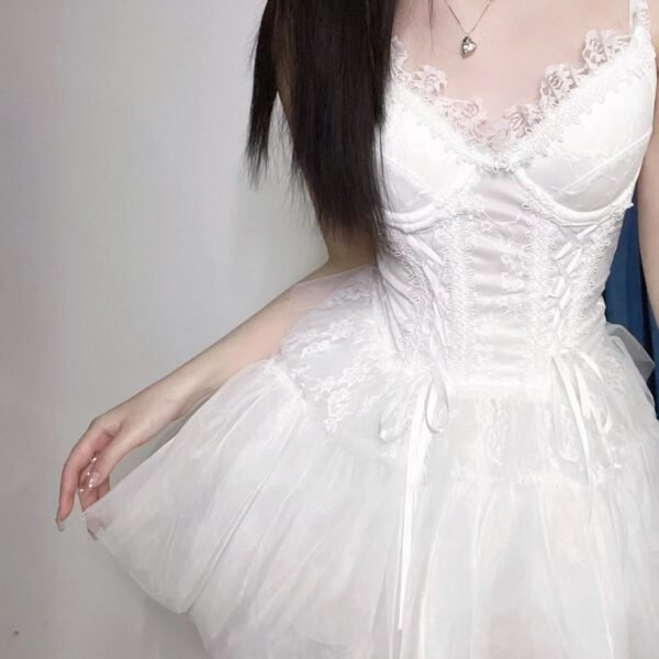 Chic A Line Spaghetti Straps White Lace Party Dress Birthday Dresses Birthday Outfits SD1216
