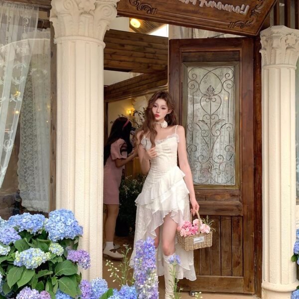 Sexy High Low Spaghetti Straps Ivory Holiday Dresses Night Dress Birthday Outfits SD1221