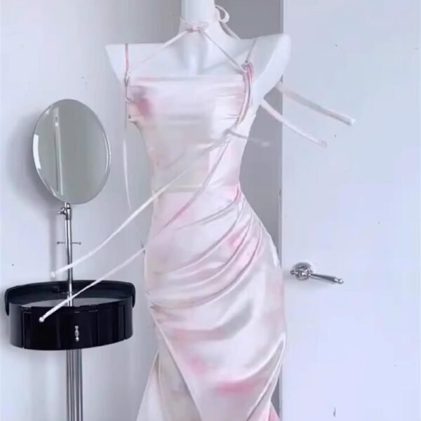 Sexy Mermaid Spaghetti Straps Pink Satin Prom Dresses Night Dress Birthday Outfits SD1222