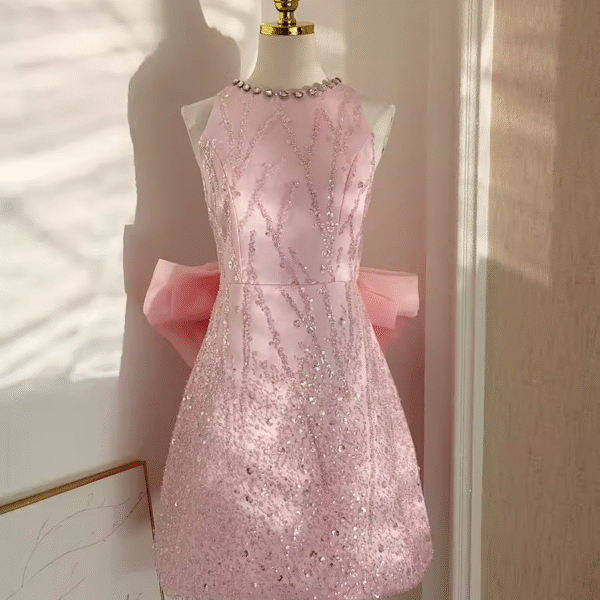 Sexy A line Scoop Pink Sequin Travel Vacation Dress Short Birthday Dress SD128