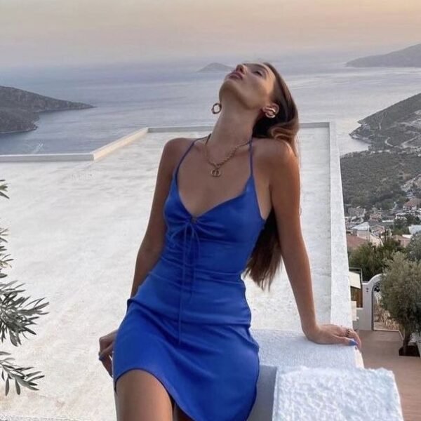 Vintage A line Halter Royal Blue Mini Dresses Satin Homecoming Dress 18th Birthday Dresses SD1440