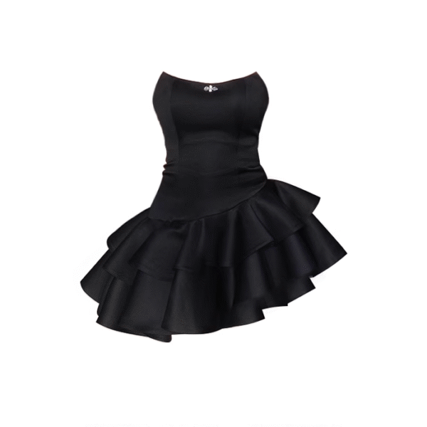 Cute A line Strapless Black Vacation Dresses Short Satin Birthday Dress SD234